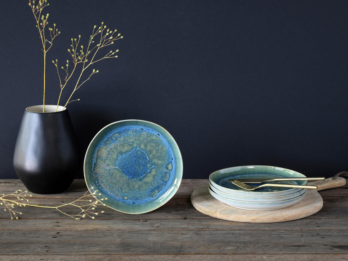 DESSERTTELLERSET YUKI 4-teilig  - Blau/Grün, Basics, Keramik (22cm) - Creatable