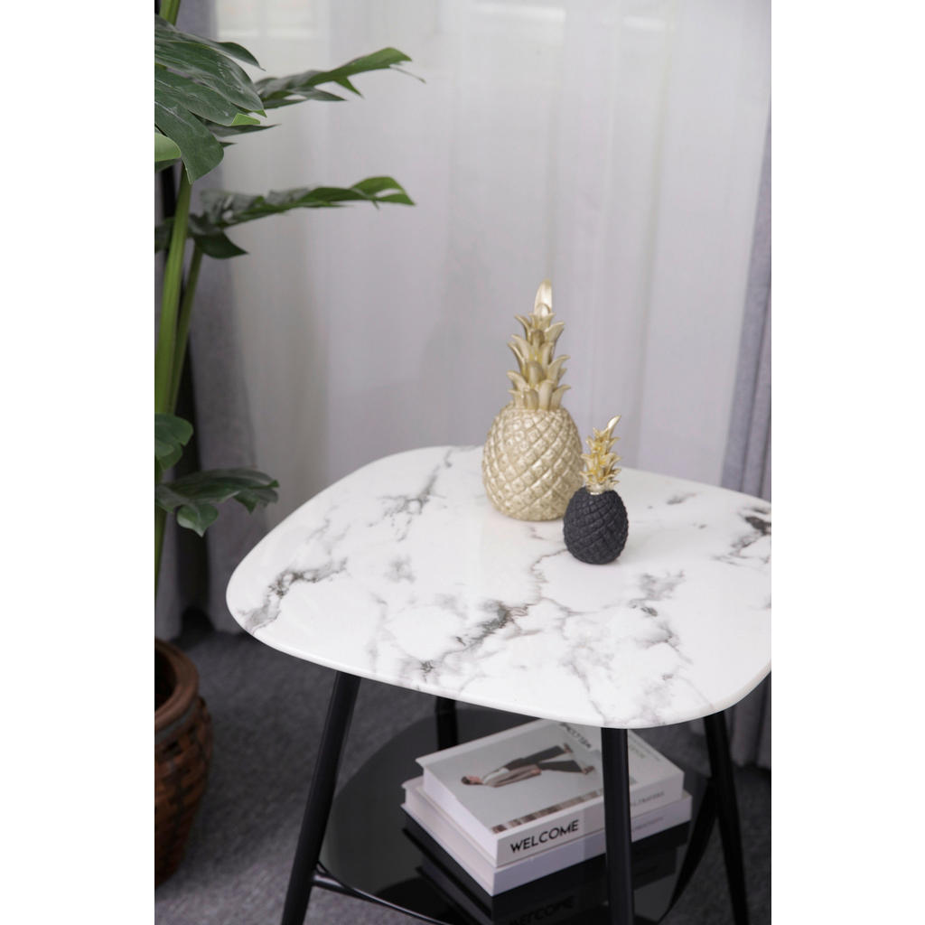 Thumbnail - Livetastic Couchtisch, Schwarz, Weiß, Metall, Glas, Marmoroptik, quadratisch, konisch, 55x55x55 cm, Wohnzimmer, Wohnzimm...