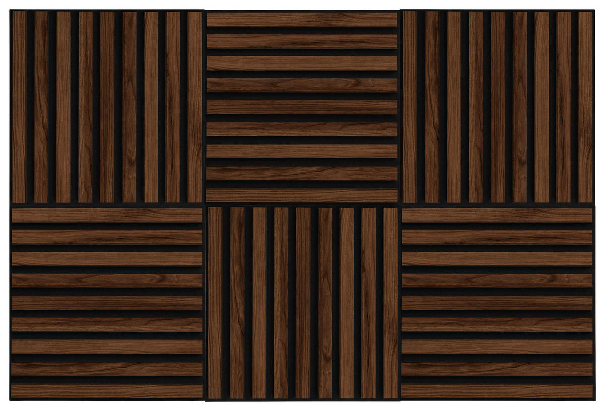 AKUSTIKPANEEL 6er-Set Nachbildung 6 Stück  - Walnussfarben, Design, Holzwerkstoff/Textil (40/40/1,8cm) - Xora