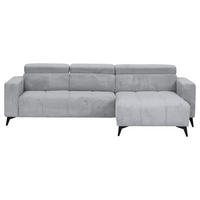 ECKSOFA Hellgrau Cord Rücken echt, Kopfteilverstellung, Sitzvorzug  - Hellgrau/Schwarz, KONVENTIONELL, Textil/Metall (257/170cm) - Carryhome