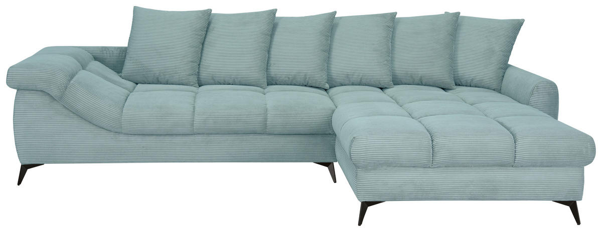 ECKSOFA Blaugrau Cord Rückenkissen, Armlehnenkissen, Rücken echt  - Blaugrau/Schwarz, KONVENTIONELL, Textil/Metall (332/231cm) - Carryhome