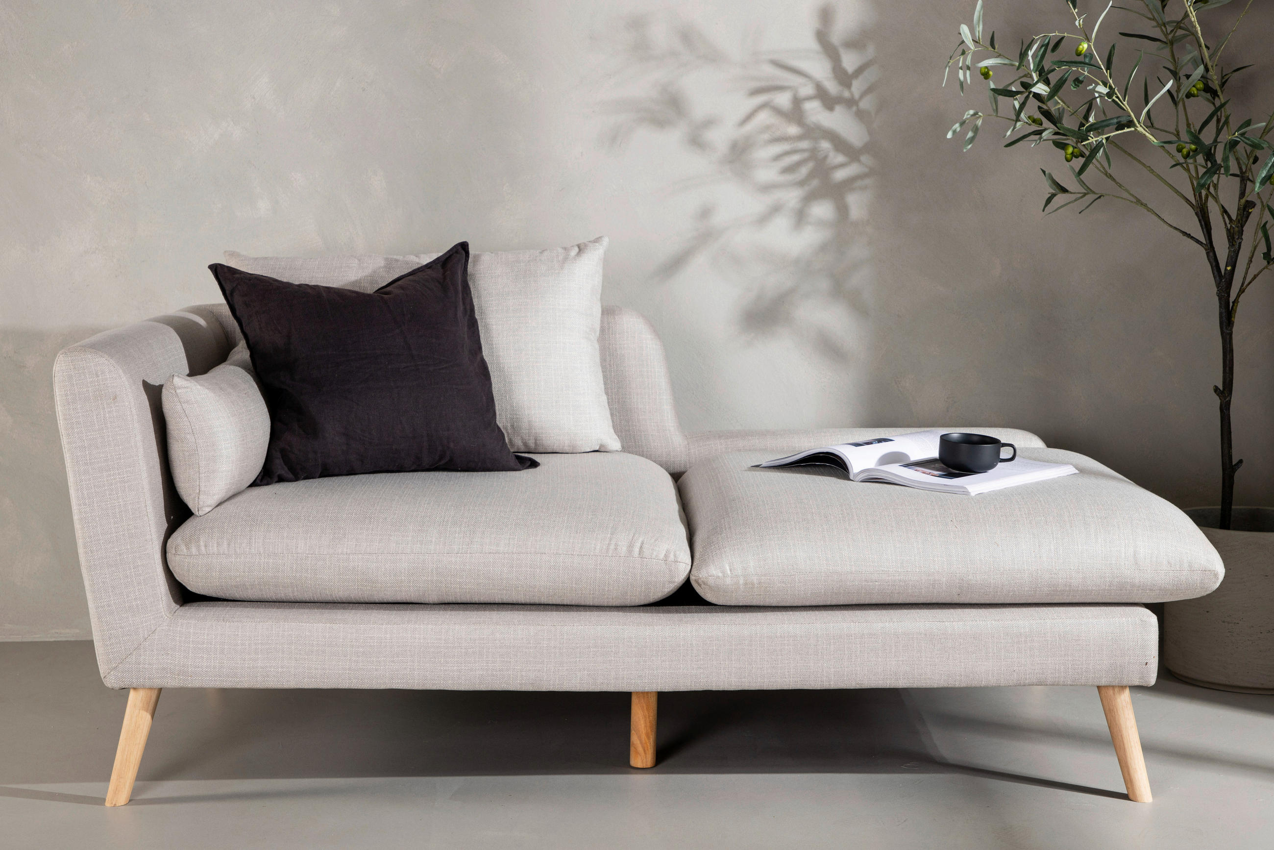RÉCAMIERE Beige Leinenoptik  - Beige, Design, Holz/Textil (174/80/93cm) - Livetastic