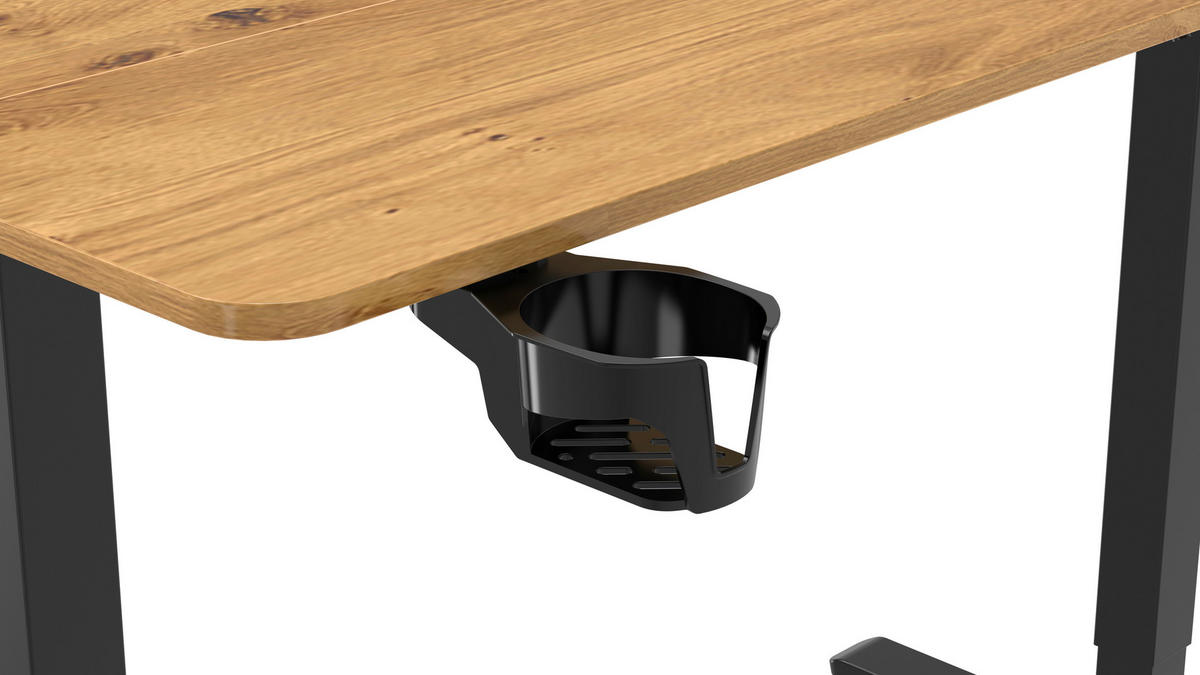 SCHREIBTISCH 120/60/70-115 cm Schwarz, Plankeneiche höhenverstellbar, Memoryschalter, Getränkehalter, Headsethalter elektrisch höhenverstellbar  - Plankeneiche/Schwarz, Modern, Holzwerkstoff/Kunststoff (120/60/70-115cm) - Livetastic