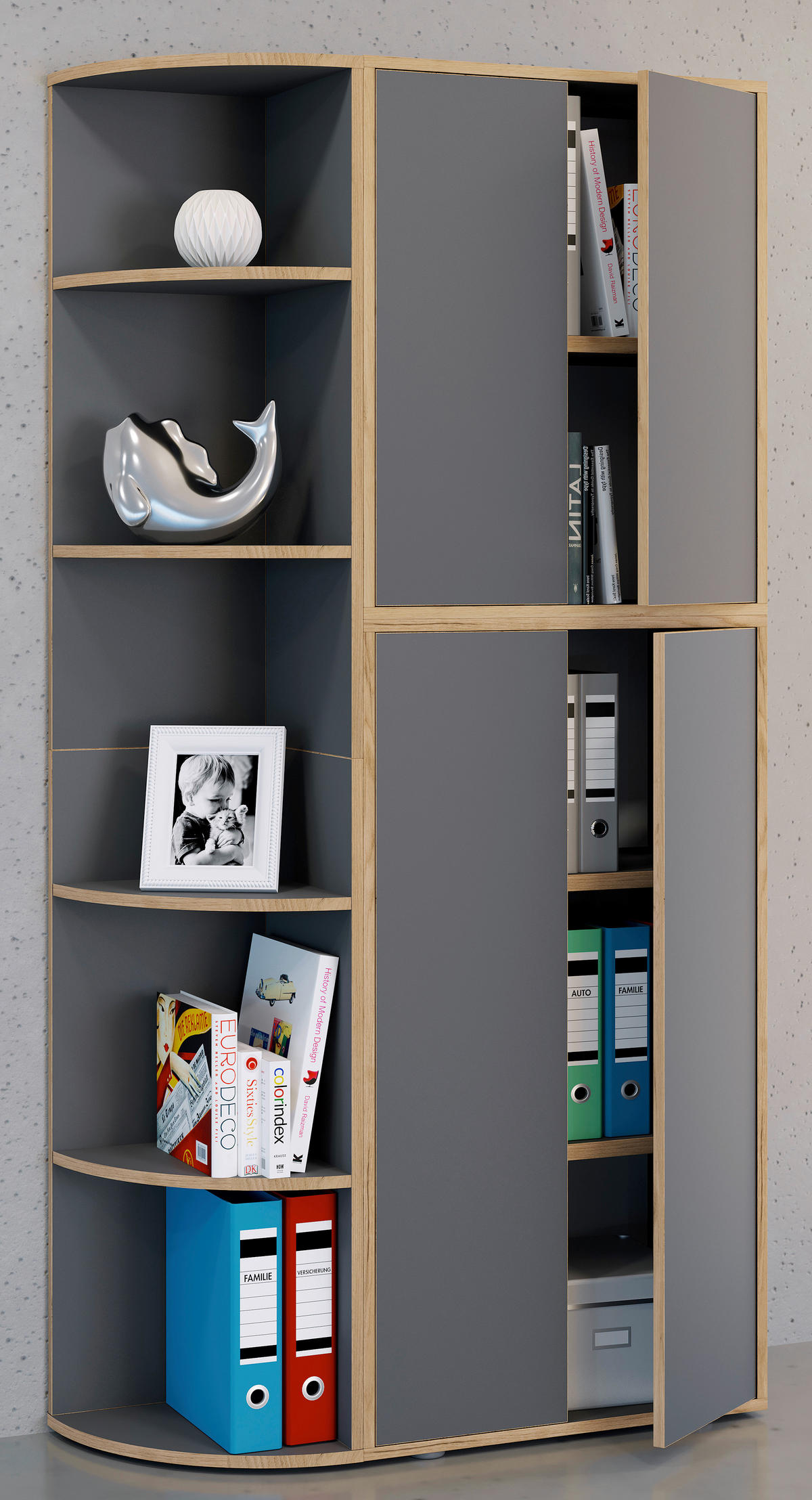 Etajeră De Colț 33/183/33 cm, antracit, stejar miere,  - stejar miere/antracit, Design, plastic/material pe bază de lemn (33/183/33cm) - Livetastic