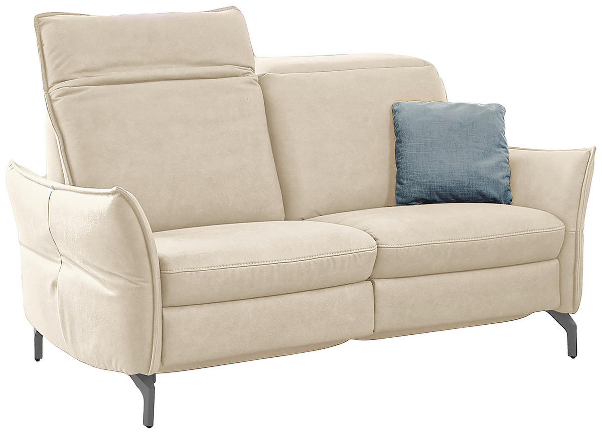 2-SITZER-SOFA in Lederlook (vegan) Ecru  - Ecru/Schwarz, Modern, Textil/Metall (154/89/109cm) - Livetastic
