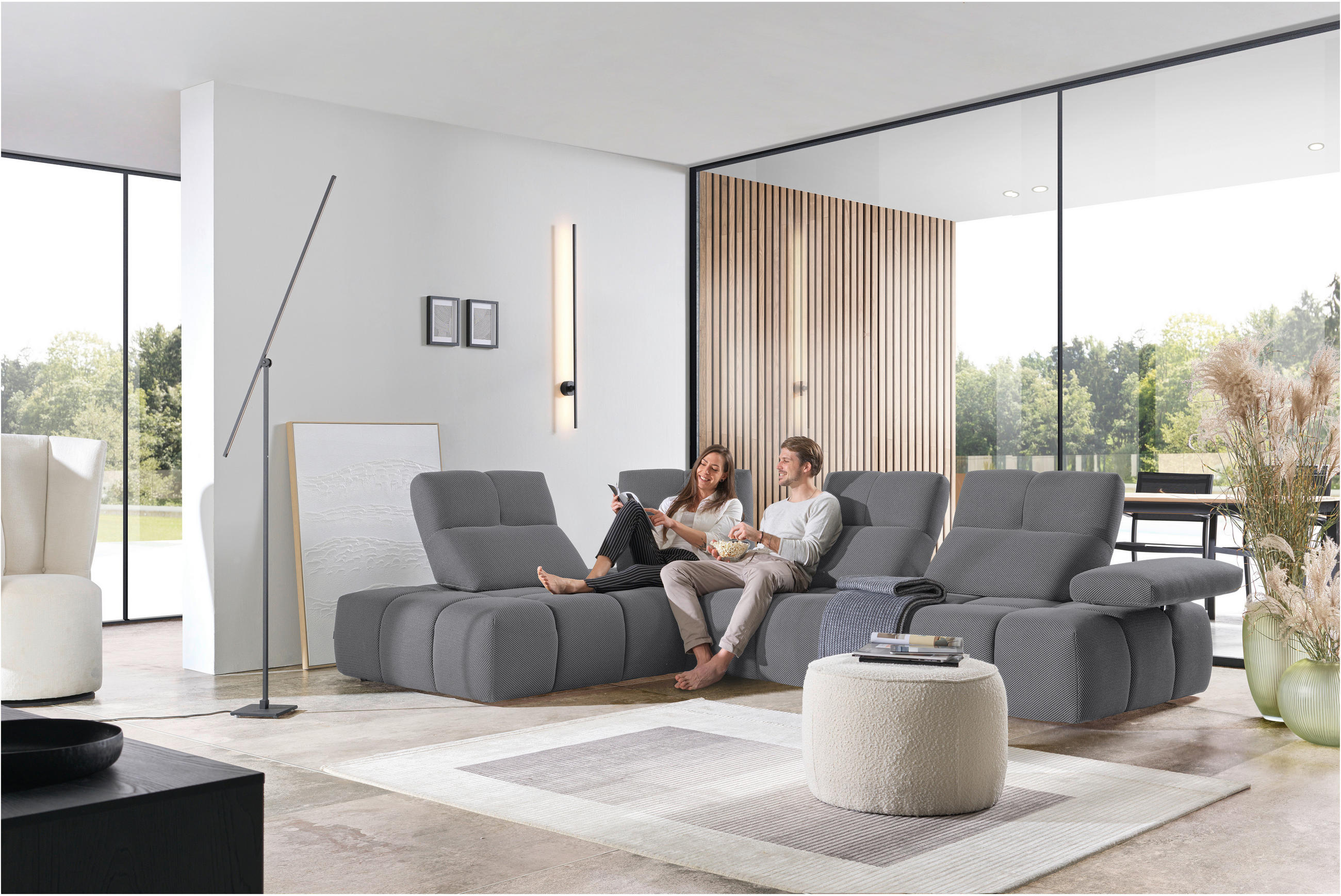 ECKSOFA in Struktur Grau  - Schwarz/Grau, Design, Kunststoff/Textil (233/313cm) - Emilio Belluti
