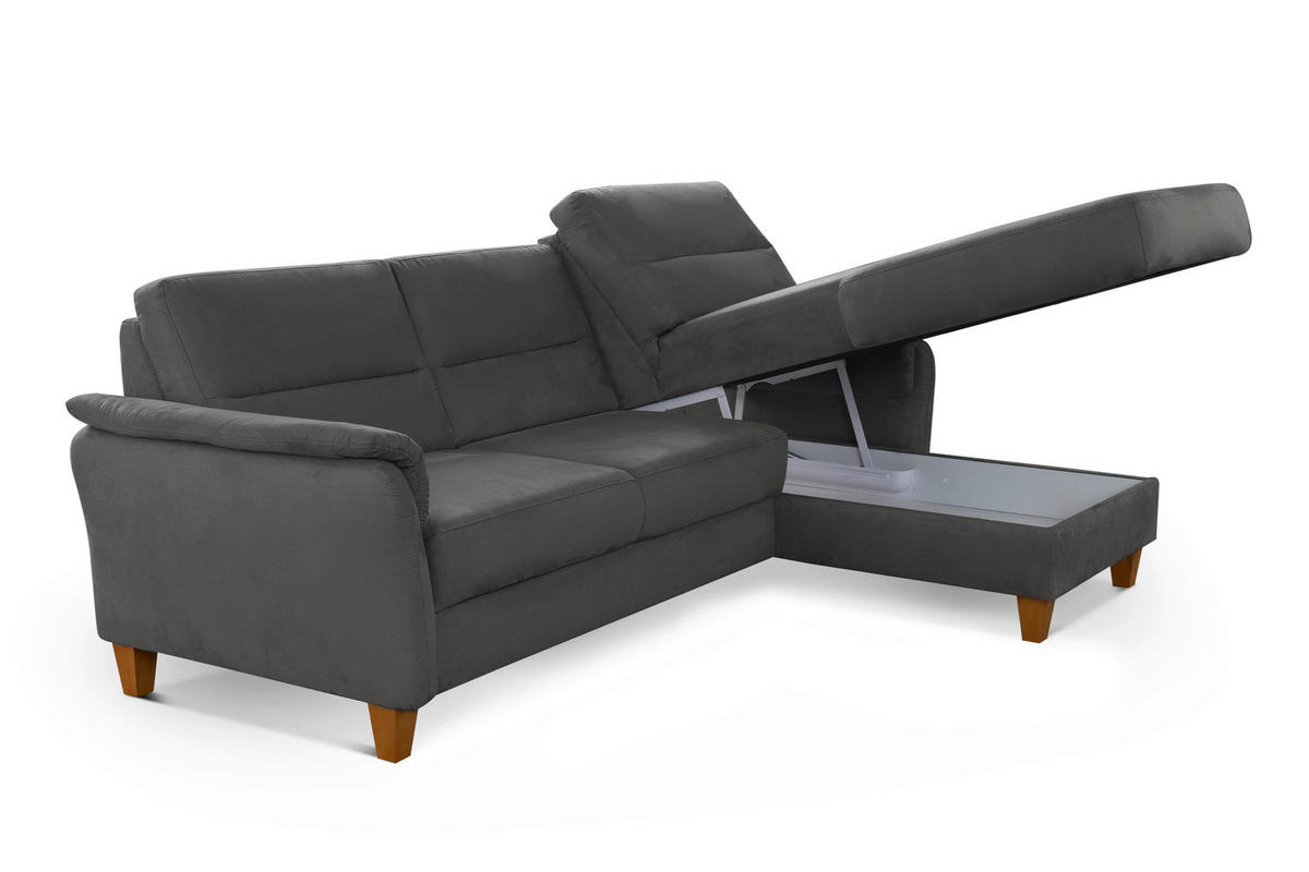 ECKSOFA in Mikrofaser Grau  - Eichefarben/Grau, Konventionell, Holz/Textil (244/163cm) - Sit & More