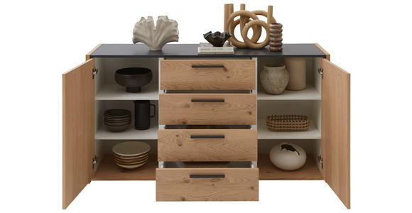 SIDEBOARD NEVA 156,2/82,7/46 cm 4 Schublade(n)  - Eichefarben/Anthrazit, KONVENTIONELL, Holz/Holzwerkstoff (156,2/82,7/46cm) - Dieter Knoll