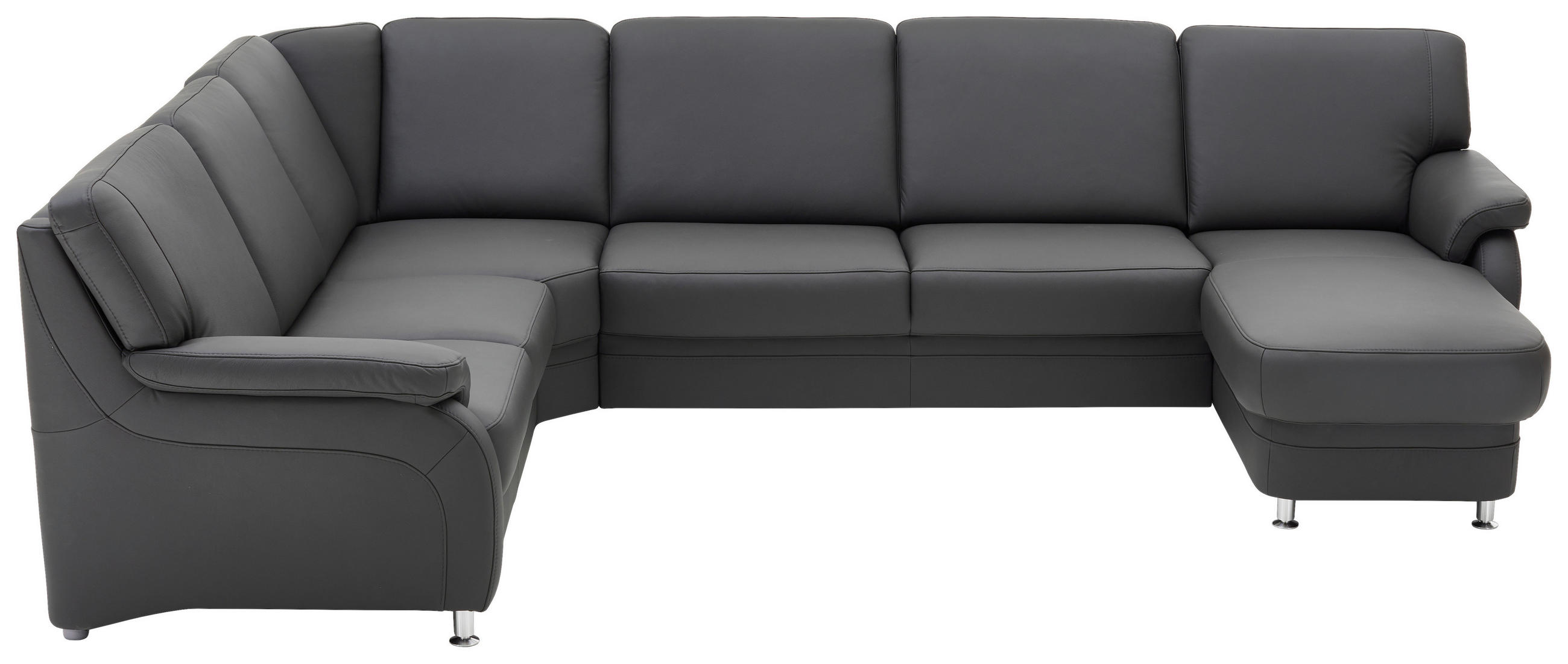 WOHNLANDSCHAFT in Echtleder Anthrazit  - Anthrazit/Alufarben, Konventionell, Leder/Metall (239/329/165cm) - Beldomo Premium