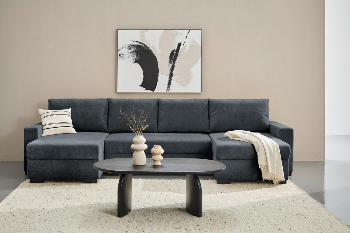 WOHNLANDSCHAFT Dunkelgrau Chenille  - Dunkelgrau/Schwarz, KONVENTIONELL, Kunststoff/Textil (140/328/140cm) - Ti'me