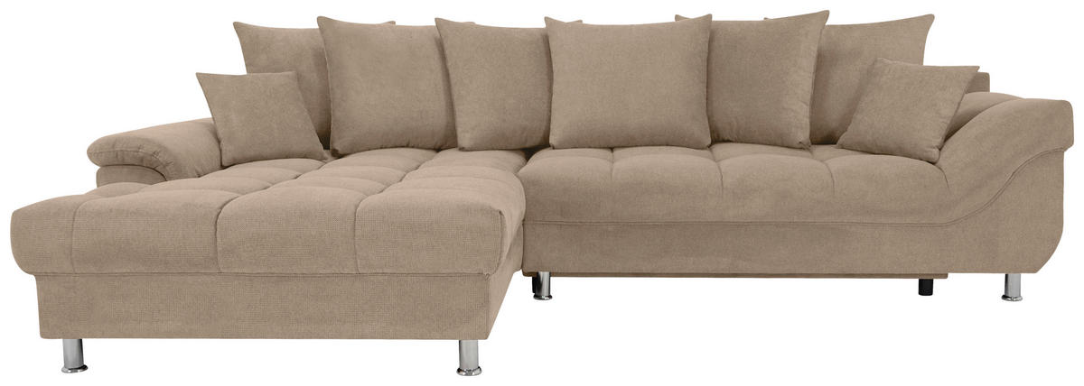 ECKSOFA Taupe Flachgewebe, Mikrofaser  - Taupe/Chromfarben, Design, Kunststoff/Textil (198/312cm) - Livetastic