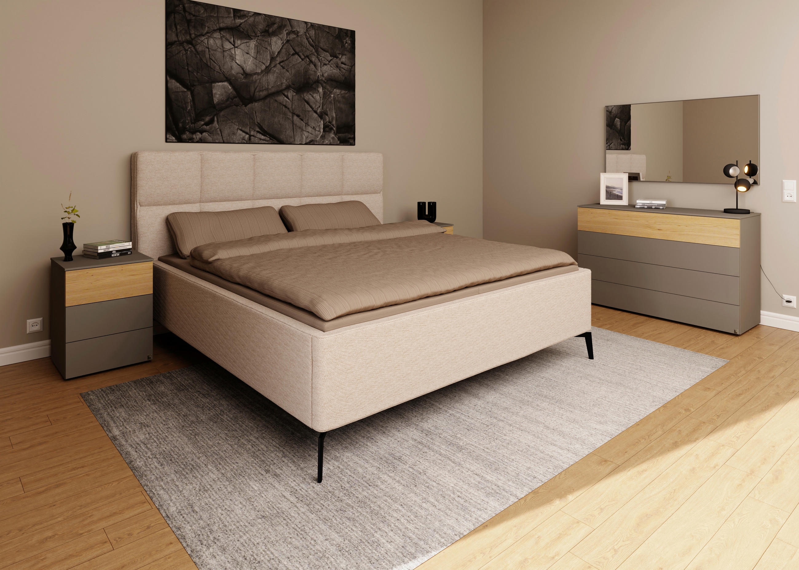 POLSTERBETT Bettkasten, motorische Verstellbarkeit, Fernbedienung, Lattenroste, Matratzen 180/200 cm  in Beige  - Beige/Schwarz, KONVENTIONELL, Holz/Textil (180/200cm) - Musterring