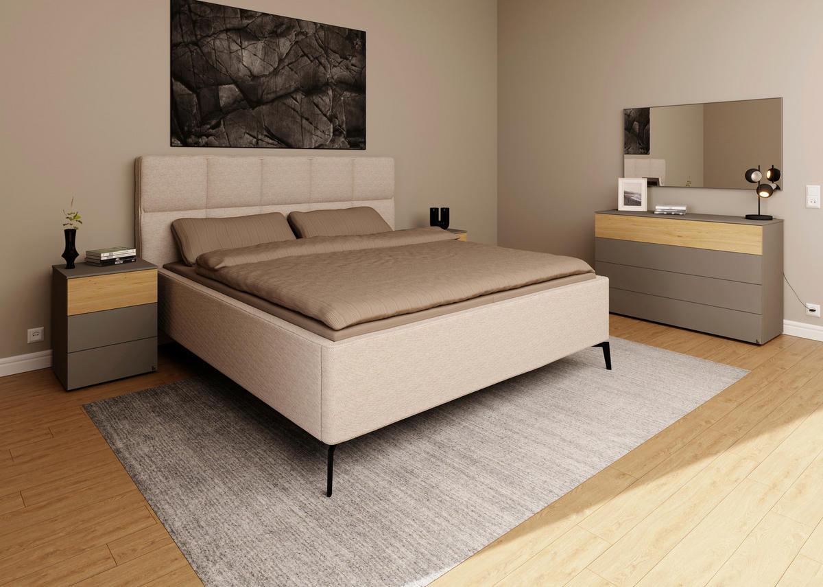 POLSTERBETT Bettkasten, motorische Verstellbarkeit, Fernbedienung, Lattenroste, Matratzen 180/200 cm  in Beige  - Beige/Schwarz, KONVENTIONELL, Holz/Textil (180/200cm) - Musterring