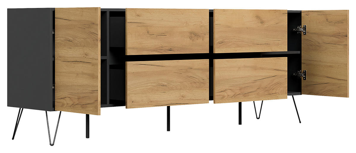 SIDEBOARD Posseik Industrial 199/75,8/42 cm 4 Schublade(n)  - Eichefarben/Graphitfarben, Design, Holzwerkstoff/Metall (199/75,8/42cm) - MID.YOU