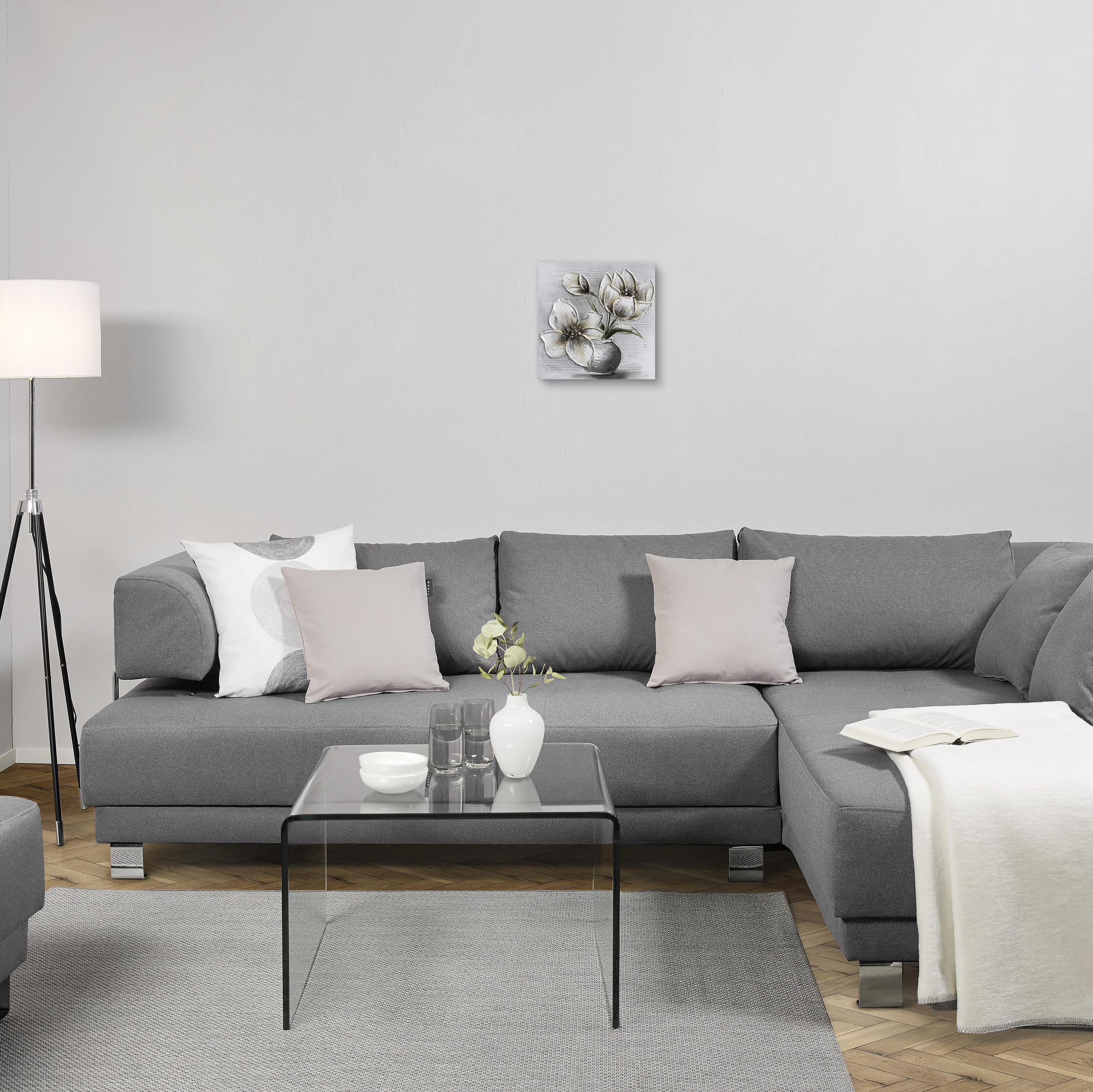 OLJEMÅLNING 30/30 cm  - beige/grå, Klassisk, trä/textil (30/30cm) - Monee