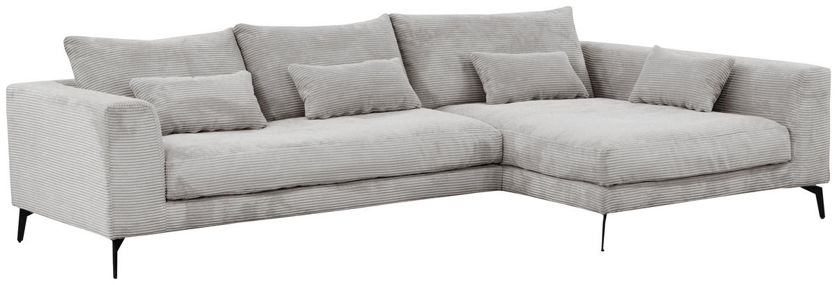 ECKSOFA in Cord Hellgrau  - Hellgrau/Schwarz, Design, Textil/Metall (313/172cm) - Livetastic