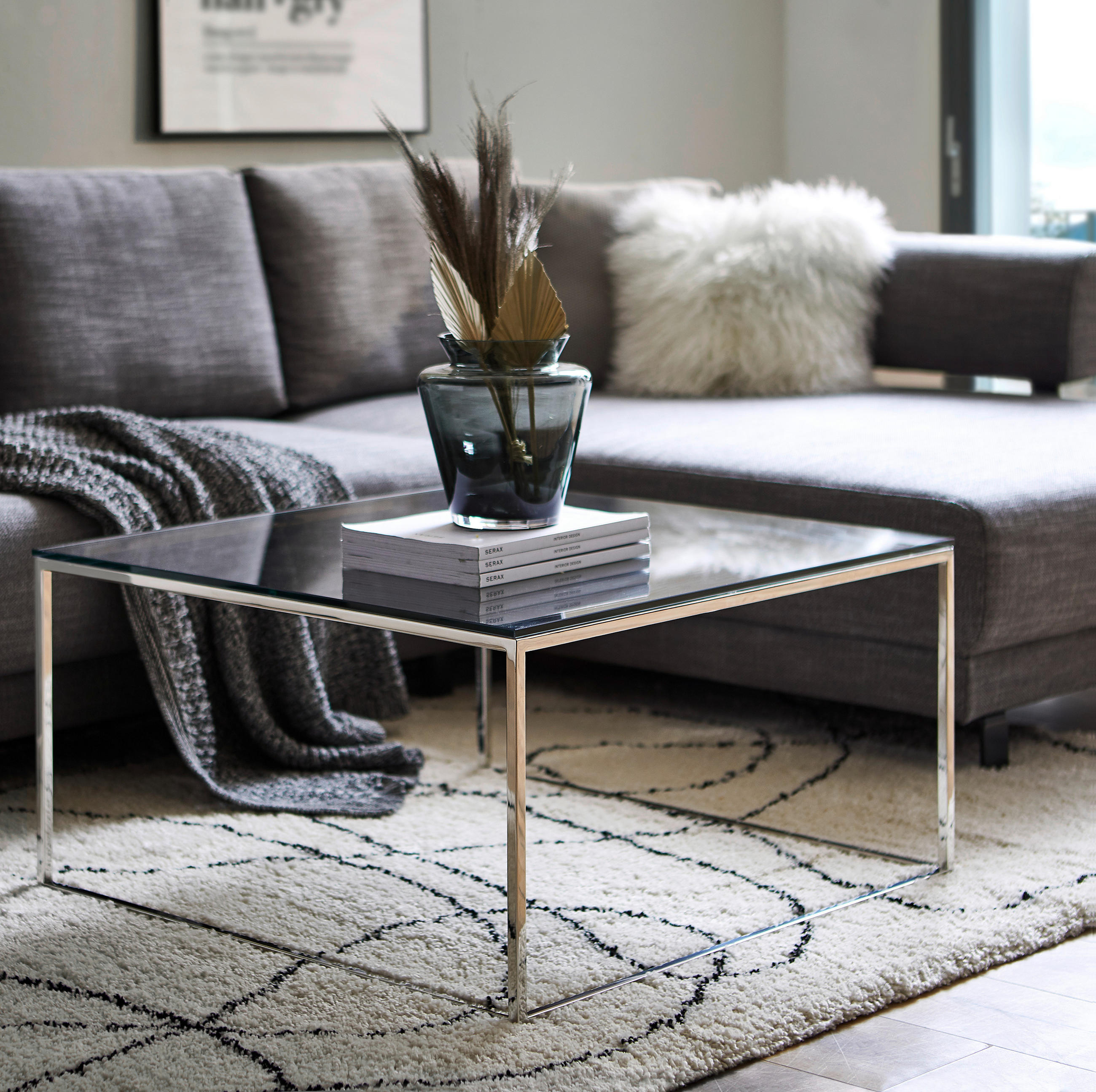 COUCHTISCH Spiegelglas 80/80/43 cm rechteckig Edelstahlfarben  - Edelstahlfarben, Design, Glas/Metall (80/80/43cm) - Joop!