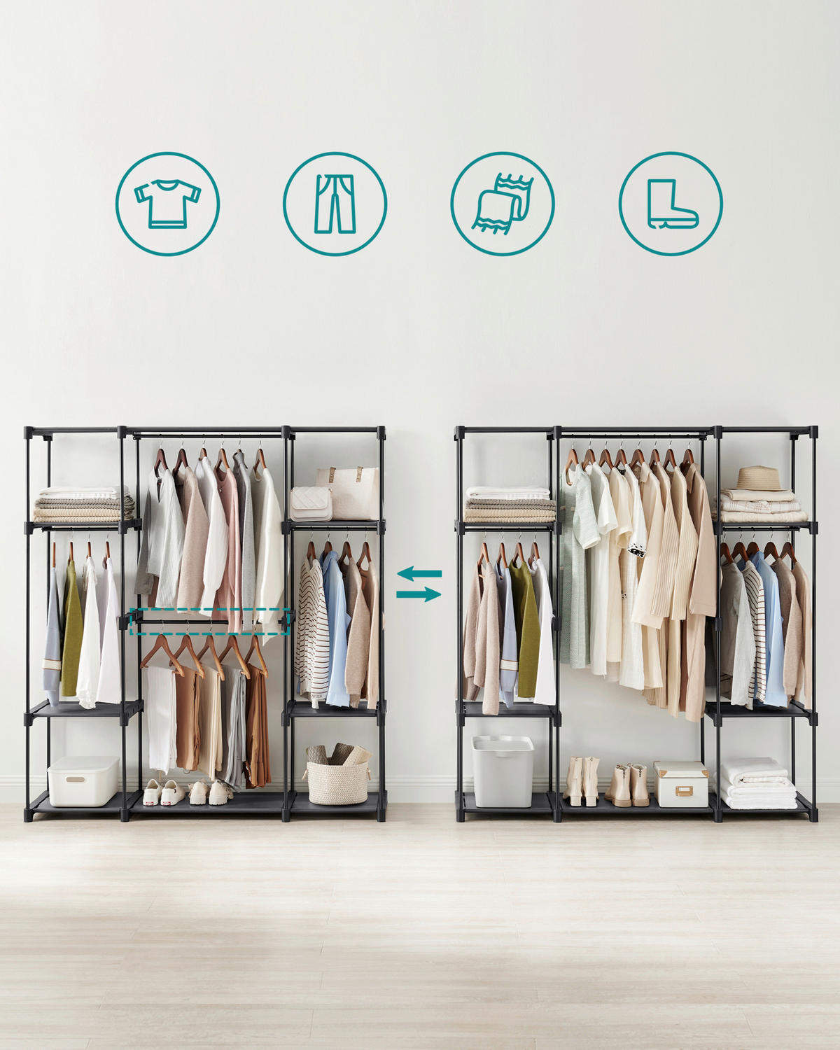 GARDEROBENSTÄNDER in Schwarz 151/166/43 cm   - Schwarz, Basics, Kunststoff/Textil (151/166/43cm)