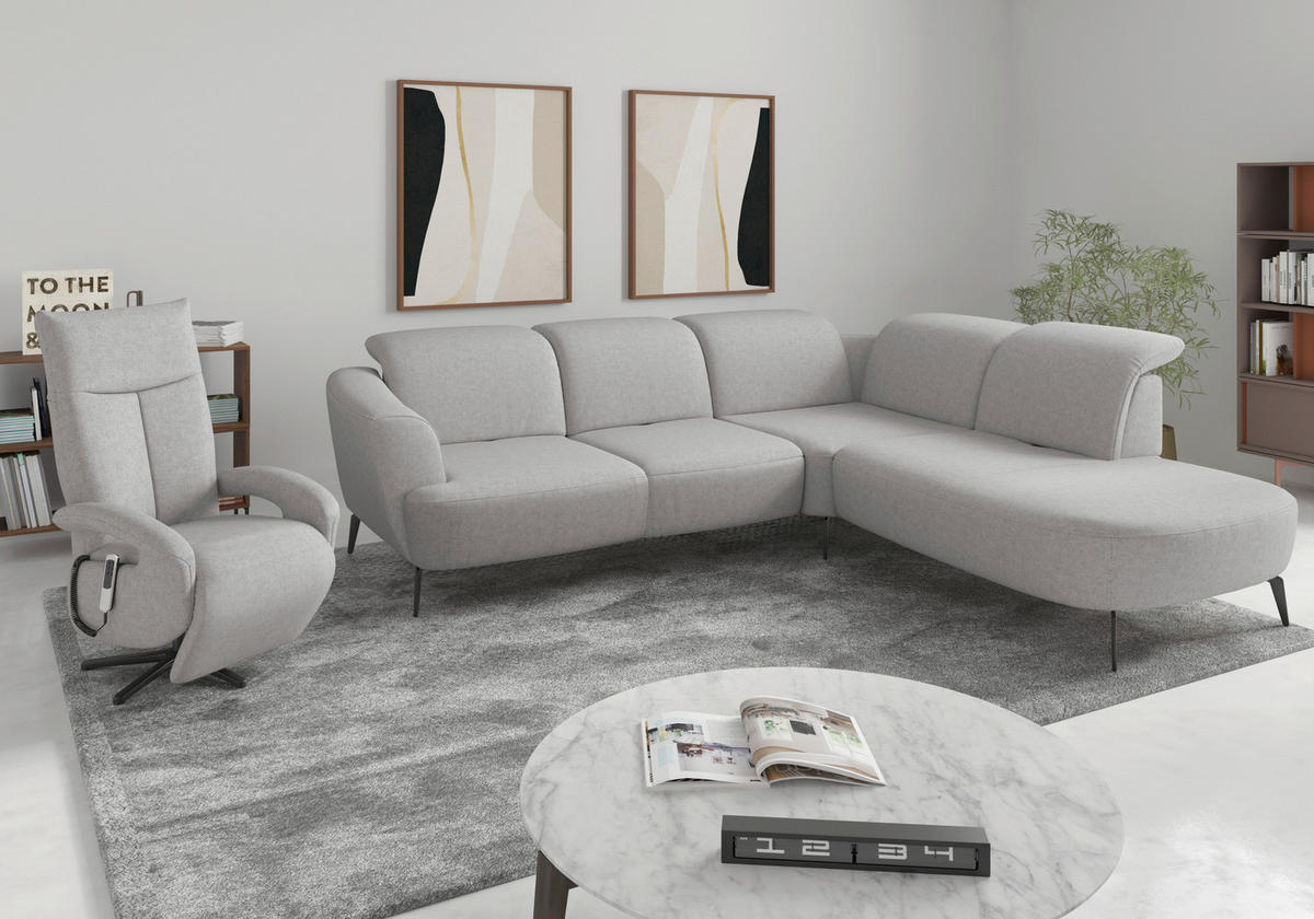 ECKSOFA in Flachgewebe Hellgrau  300/267 cm  - Hellgrau/Schwarz, KONVENTIONELL, Textil/Metall (300/267cm) - Sit & More