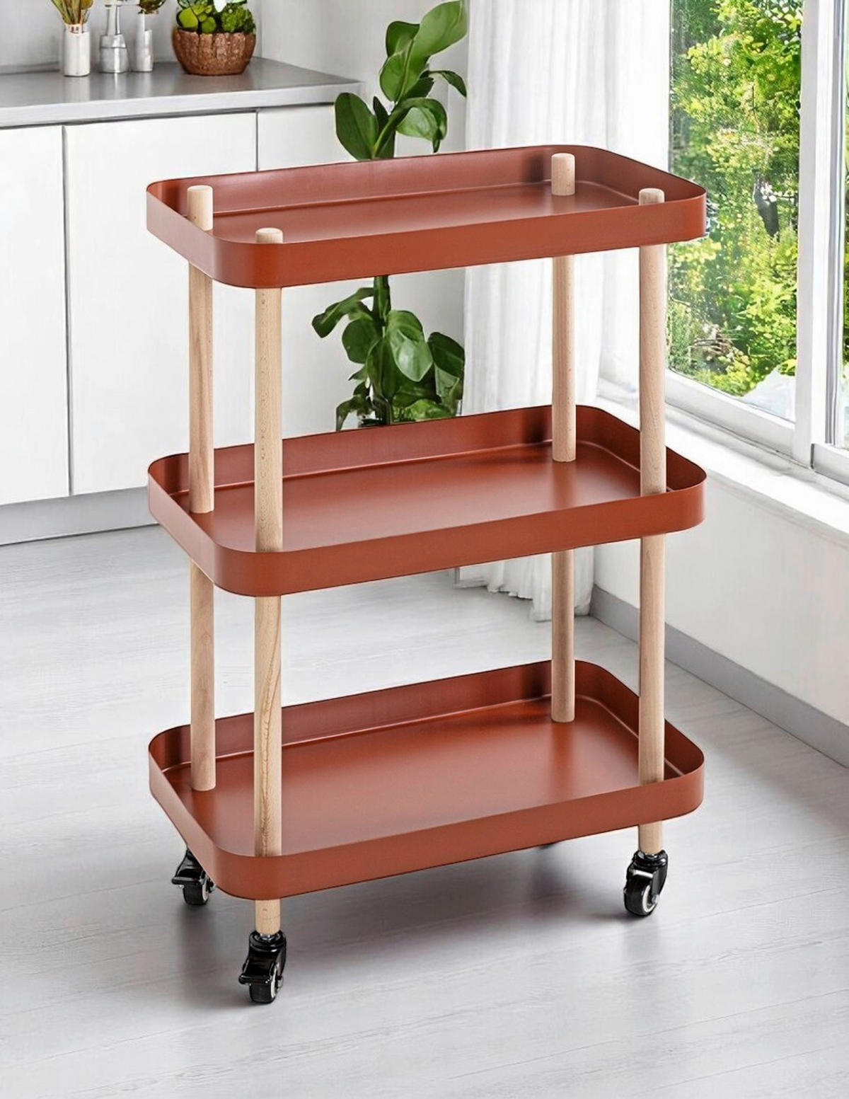 SERVERINGSVAGN i naturfärgad, röd, bokfärgad bok  - röd/bokfärgad, Modern, metall/trä (50/30/76cm)