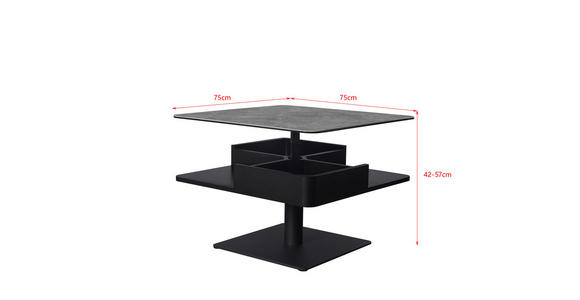 COUCHTISCH in Metall, Glas, Keramik, Holzwerkstoff 75/75/42-57 cm  - Schwarz/Grau, Basics, Glas/Keramik (75/75/42-57cm) - Dieter Knoll