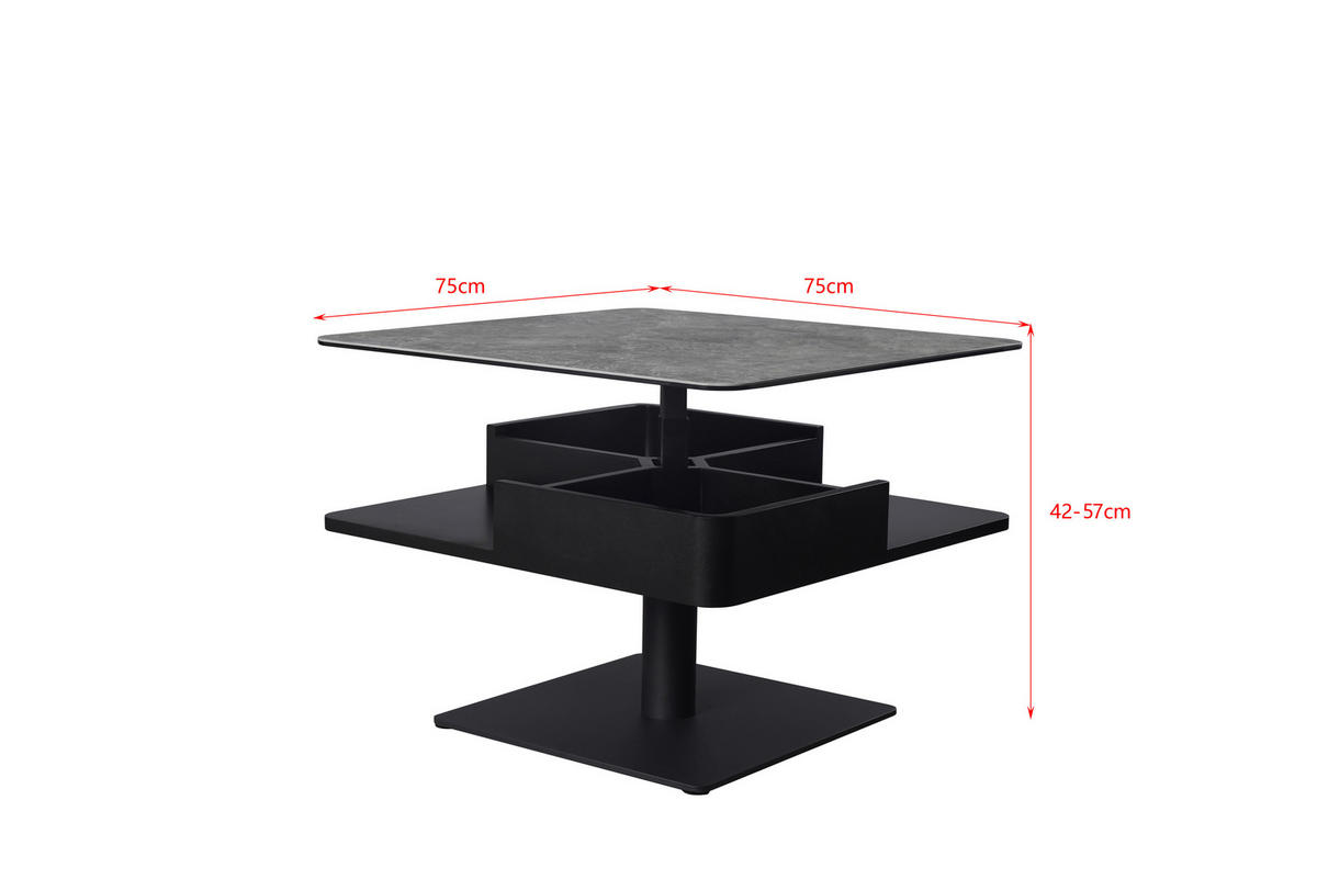COUCHTISCH ESG 75/75/42-57 cm quadratisch Grau, Schwarz  - Schwarz/Grau, Basics, Glas/Keramik (75/75/42-57cm) - Dieter Knoll