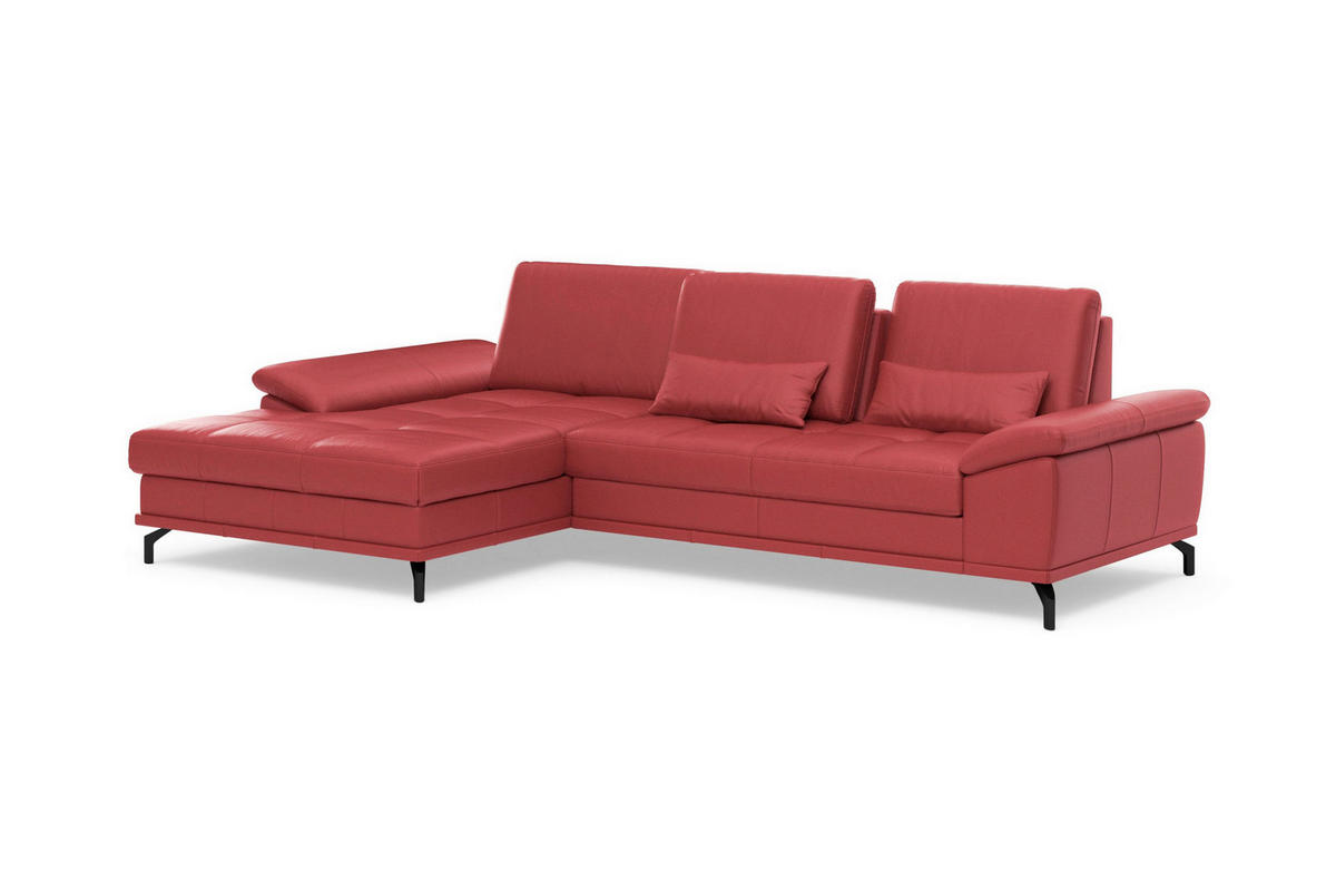 ECKSOFA COSTELLO E Rot Echtleder Nierenkissen, Armteilverstellung, Sitztiefenverstellung  - Rot/Schwarz, Basics, Leder/Textil (176/301cm) - Sit & More