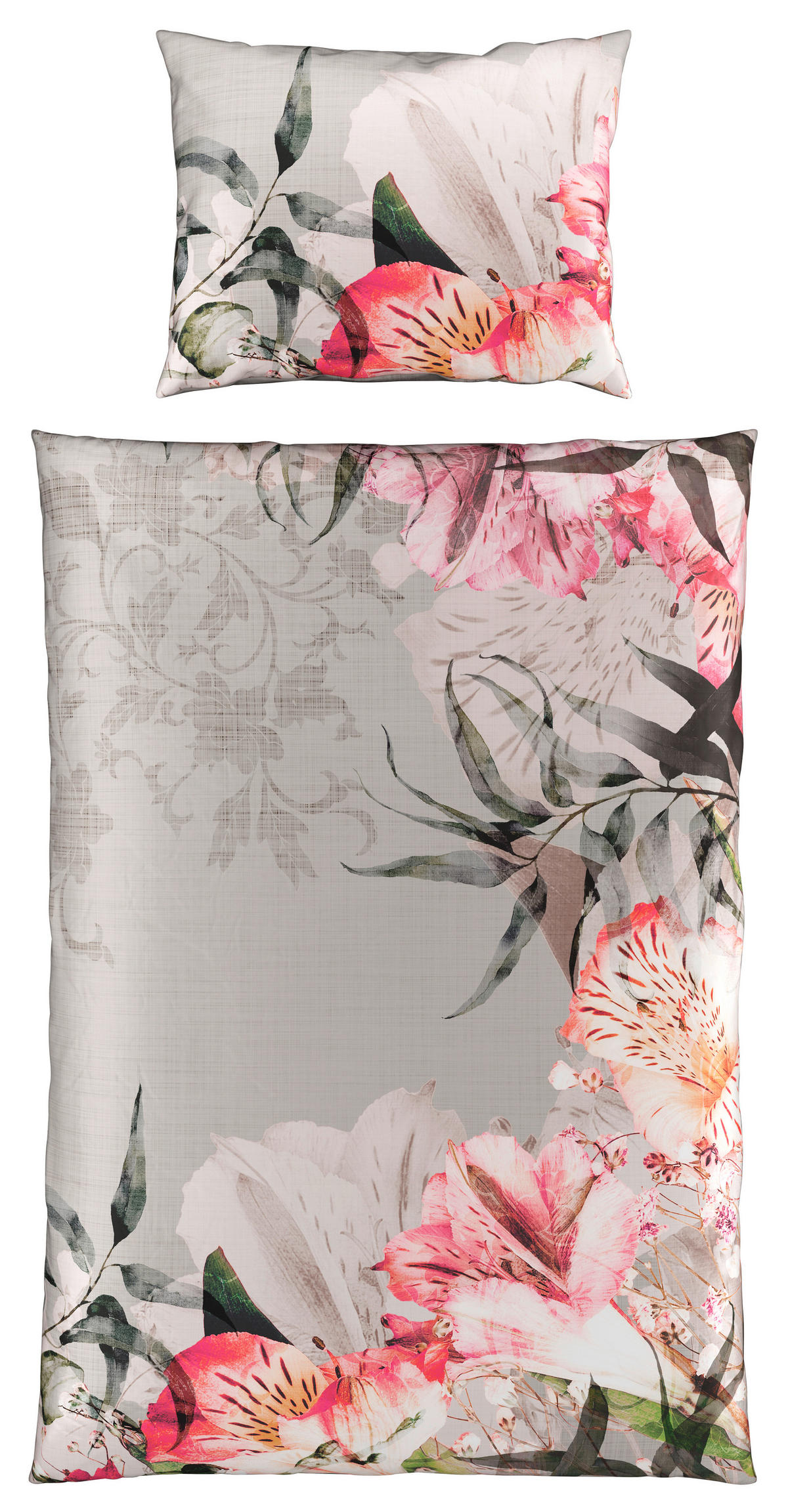 POSTEĽNÁ BIELIZEŇ, satén, ružová, sivá,  - sivá/ružová, Konventionell, textil (140/200cm) - Esposa
