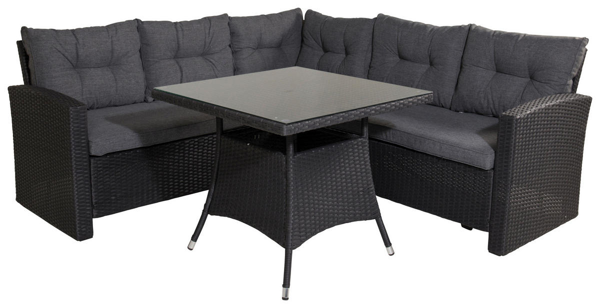 LOUNGEGARNITUR    - Schwarz/Grau, KONVENTIONELL, Glas/Kunststoff - Gardenson