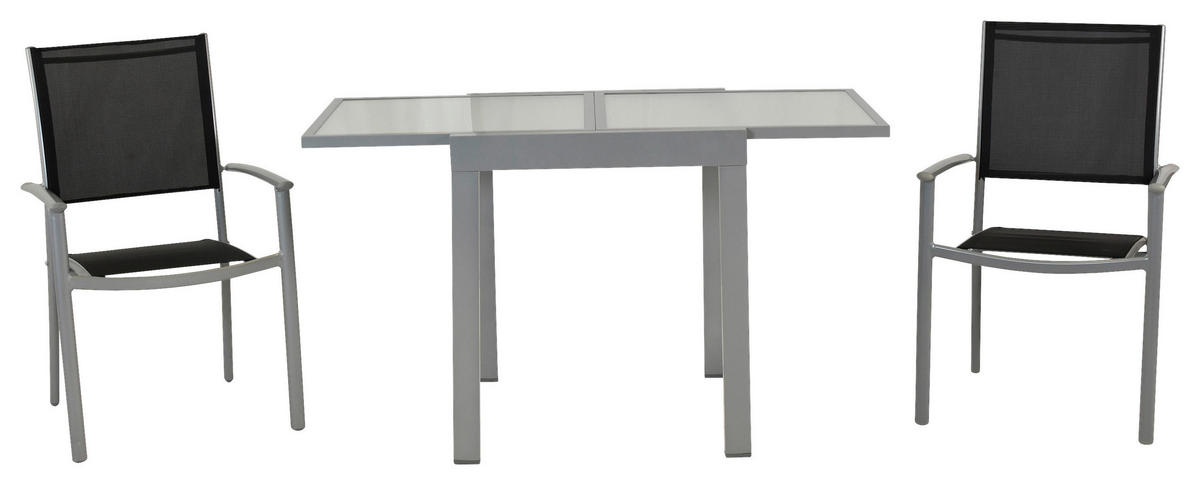 GARTENSET 3-teilig Aluminium 3-teilig  - Silberfarben/Schwarz, MODERN, Textil/Metall - Gardenson