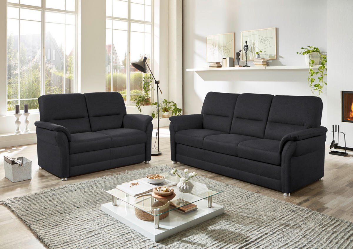 SITZGARNITUR in Mikrofaser Anthrazit  - Anthrazit/Alufarben, KONVENTIONELL, Textil/Metall (192/96/89cm) - Beldomo Comfort