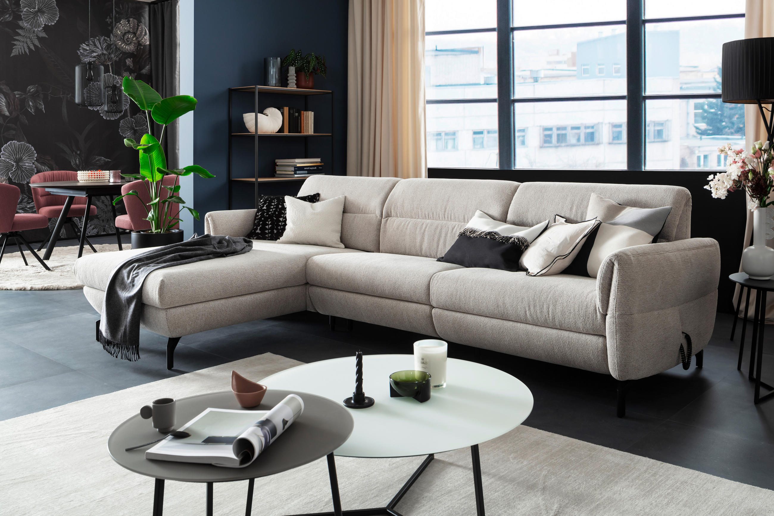 ECKSOFA in Chenille Beige  187/299 cm  - Beige/Schwarz, Design, Textil/Metall (187/299cm) - Schöner Wohnen
