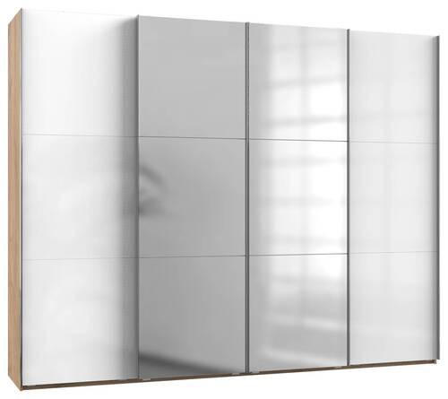SCHWEBETÜRENSCHRANK 300/236/65 cm 4-türig Eichefarben, Weiß Hochglanz  - Chromfarben/Weiß Hochglanz, MODERN, Holzwerkstoff/Metall (300/236/65cm) - MID.YOU