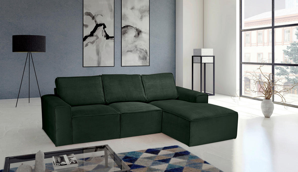 ECKSOFA Dunkelgrün Chenille  - Dunkelgrün/Schwarz, KONVENTIONELL, Kunststoff/Textil (272/168cm) - Carryhome