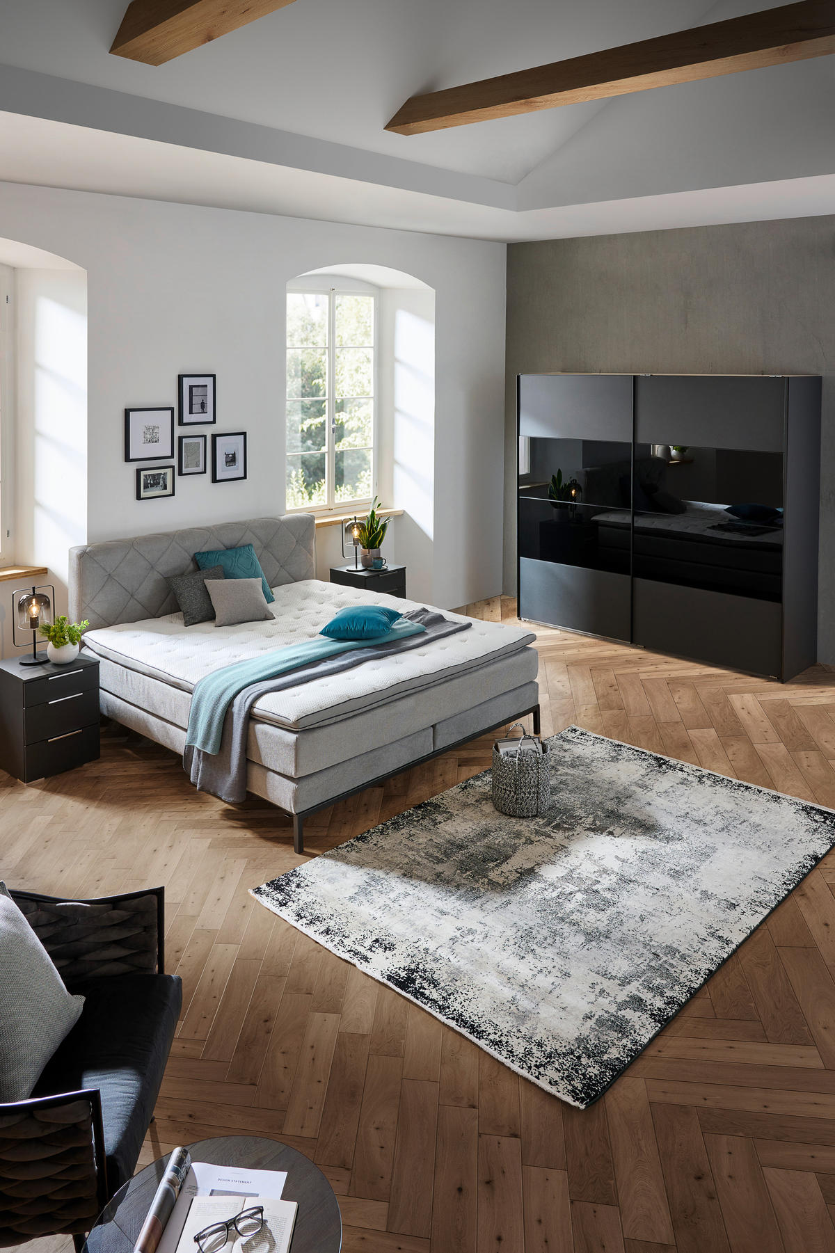BOXSPRINGBETT 180/200 cm  in Silberfarben  - Silberfarben/Schwarz, KONVENTIONELL, Textil/Metall (180/200cm) - Carryhome