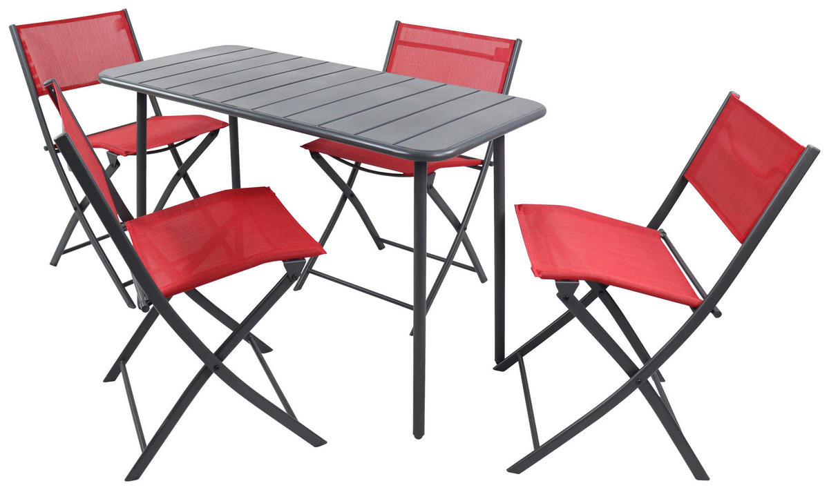 GARTENSET  5-teilig  - Rot/Schwarz, Modern, Kunststoff/Textil - Ambia Garden