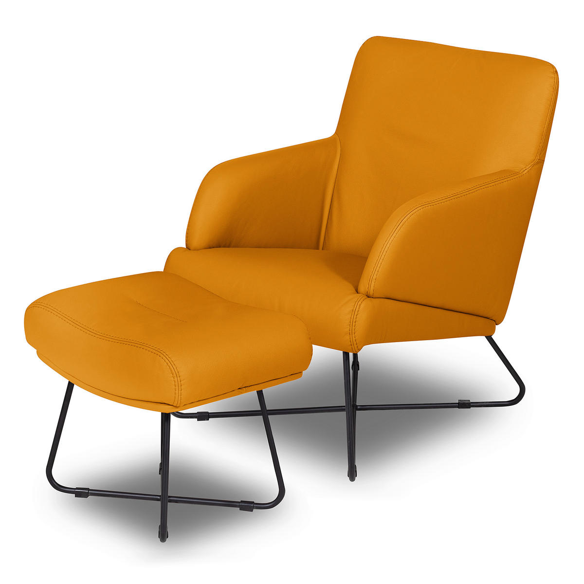 SESSELSET Echtleder Currygelb  - Currygelb/Schwarz, Design, Leder/Metall (67/87/74cm) - Livetastic