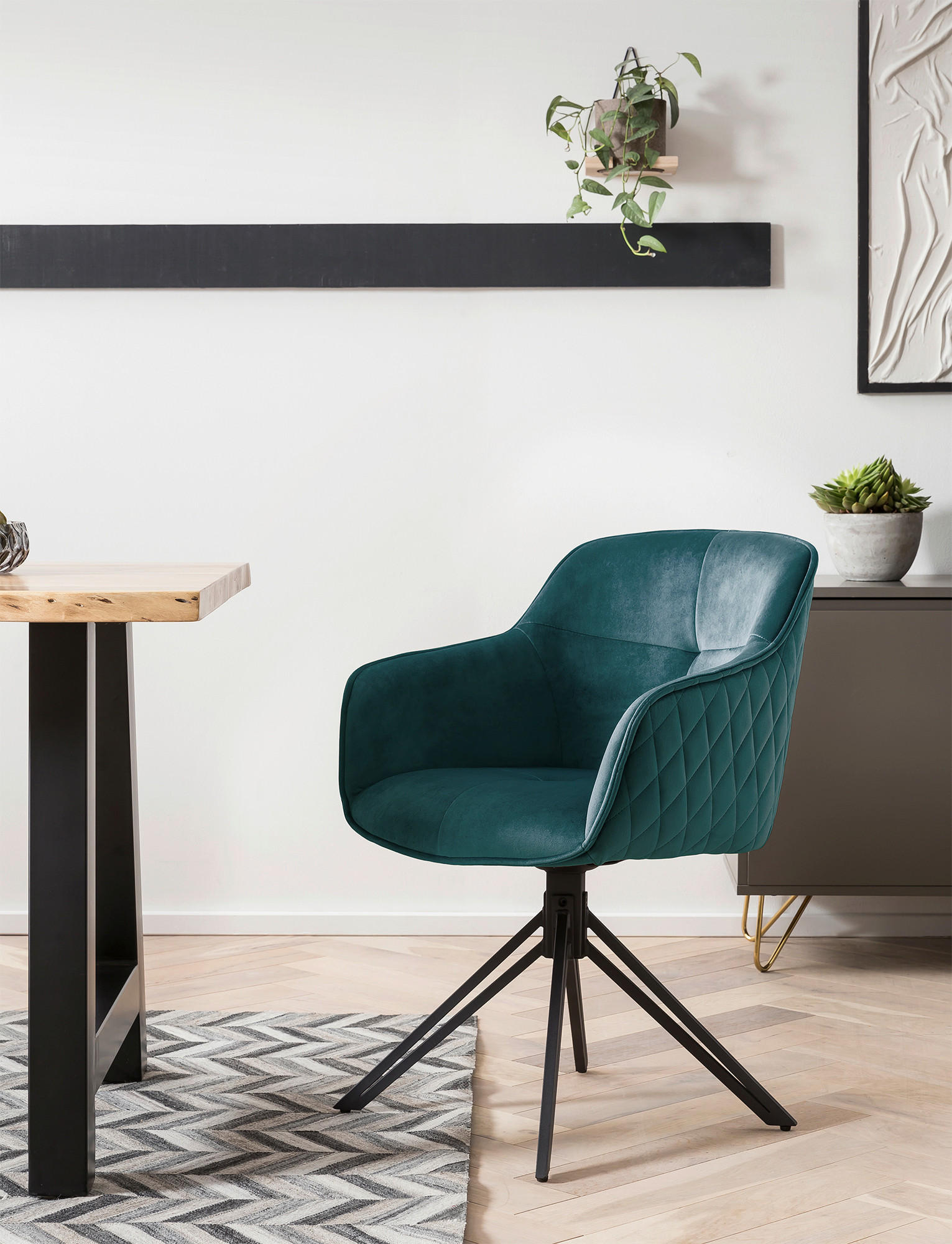 DREHSTUHL Samt Grün  - Schwarz/Grün, MODERN, Textil/Metall (59/83/60cm) - Livetastic