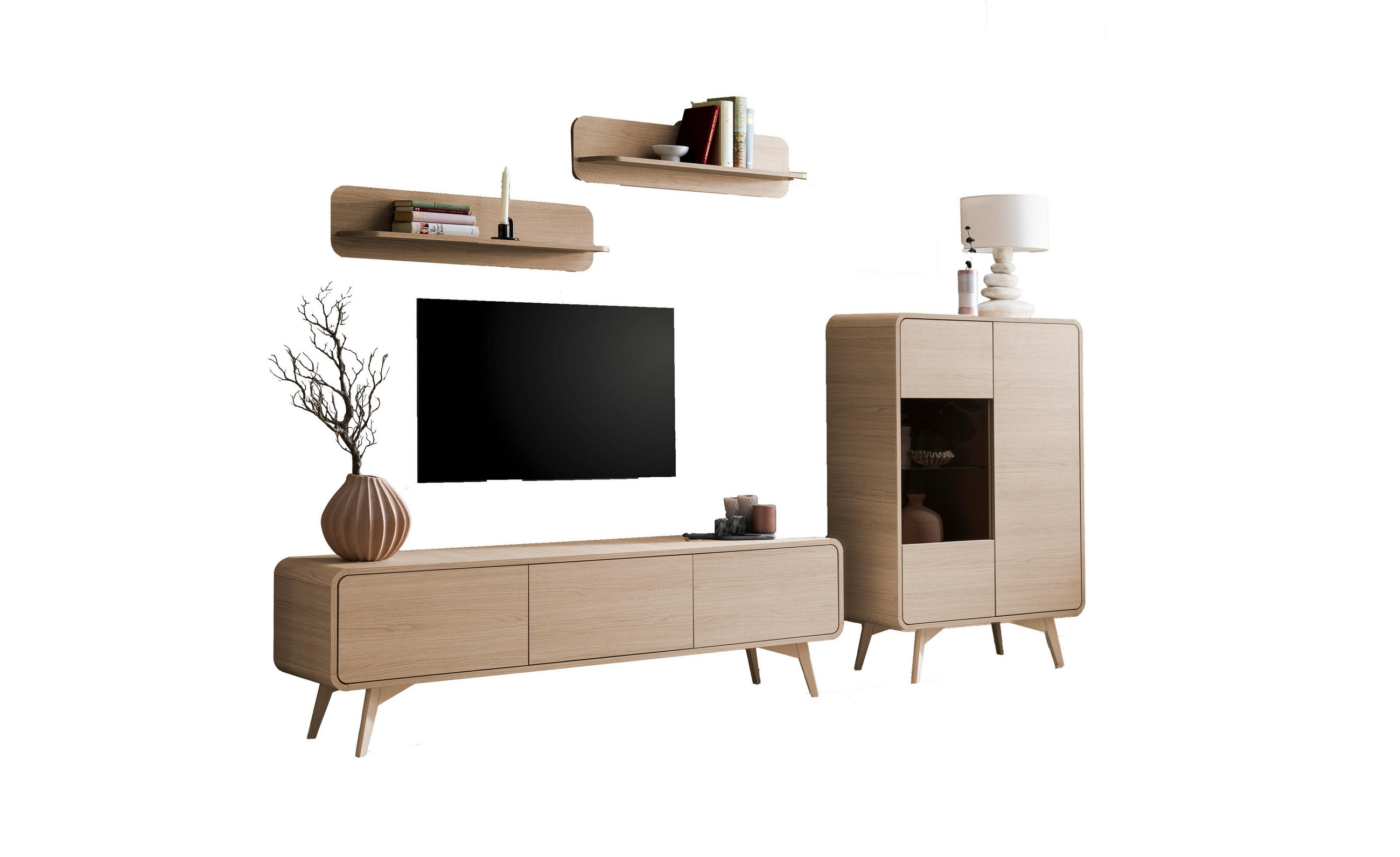 WOHNWAND 4-teilig  in Eichefarben  290/170/39 cm  - Eichefarben, Design, Glas/Holz (290/170/39cm) - Livetastic