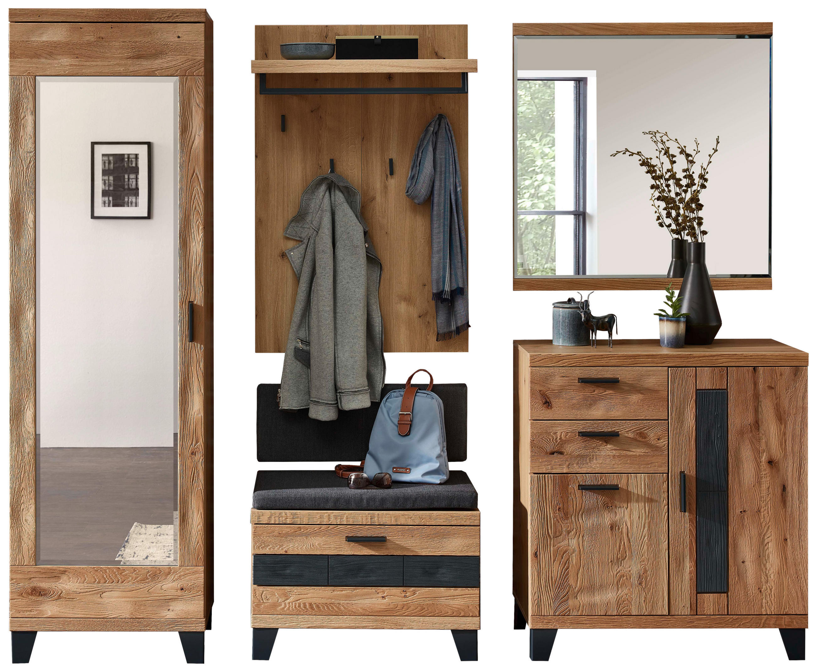 GARDEROBE Grau, Wildeiche - Wildeiche/Grau, Natur, Holz/Textil (245/203/38cm)