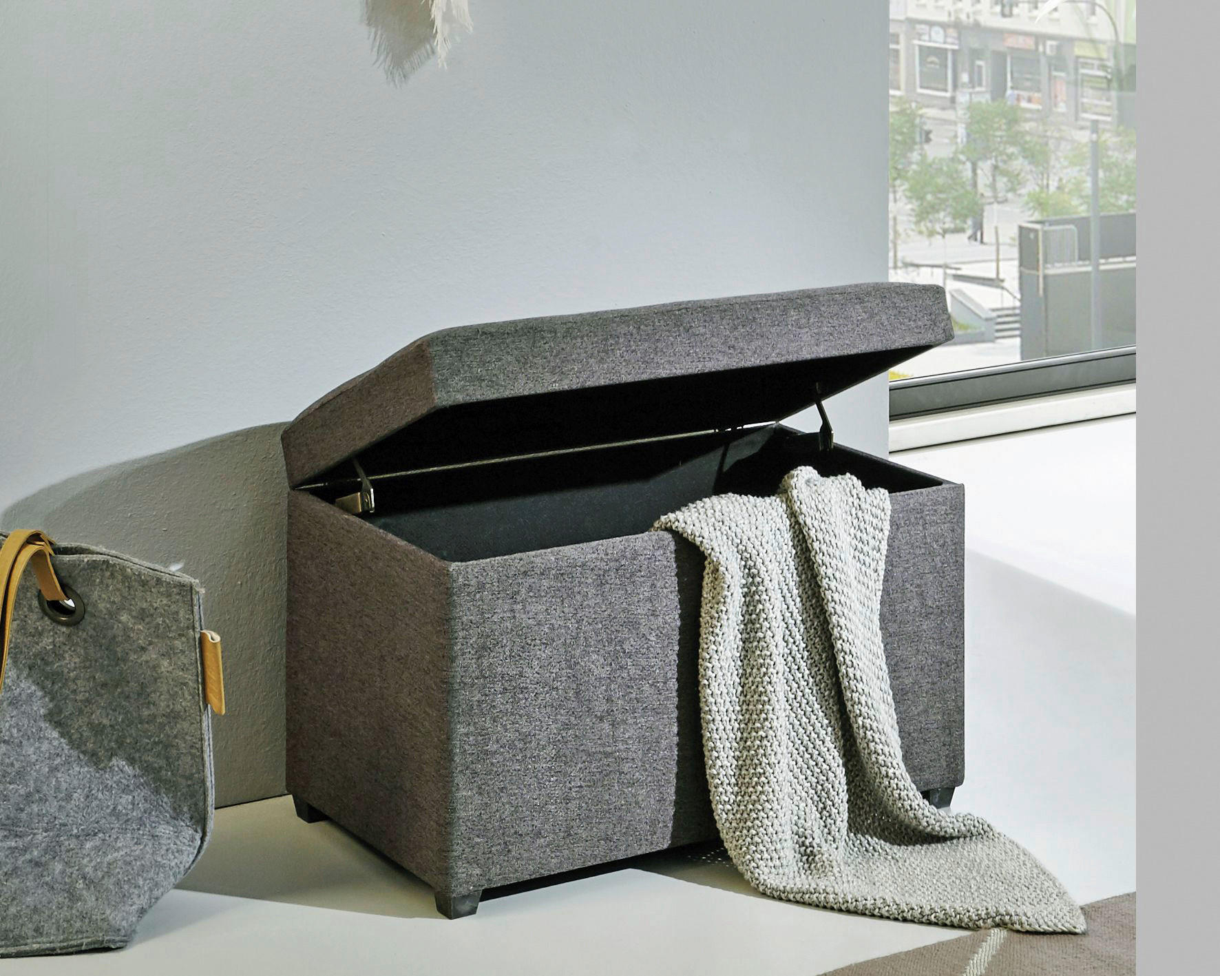 TRUHENBANK 58/42/39 cm Flachgewebe Grau  - Schwarz/Grau, Design, Textil (58/42/39cm)