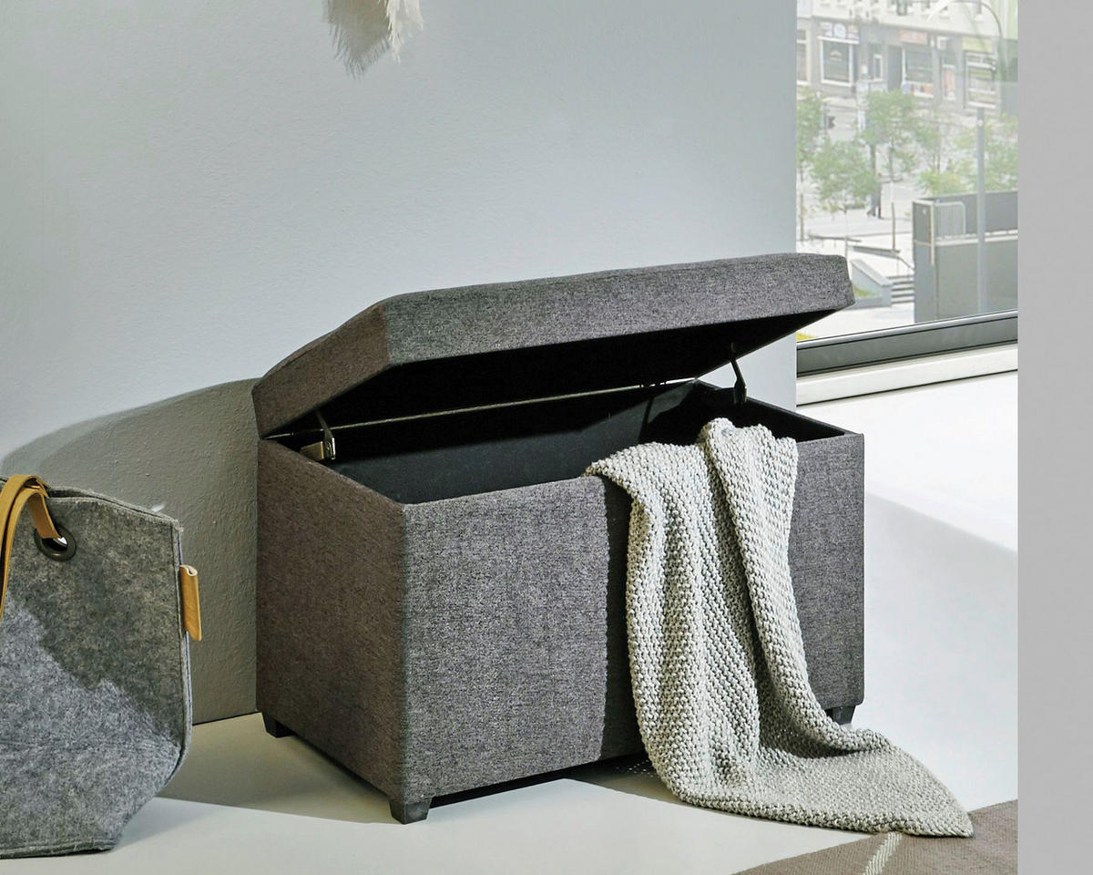 TRUHENBANK 58/42/39 cm Flachgewebe Grau  - Schwarz/Grau, Design, Textil (58/42/39cm)