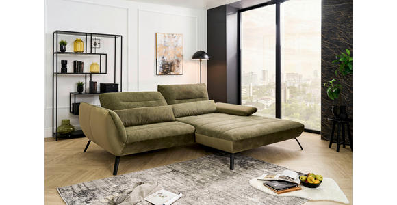 ECKSOFA Olivgrün Webstoff - Schwarz/Olivgrün, KONVENTIONELL, Textil/Metall (273/191cm) - Carryhome