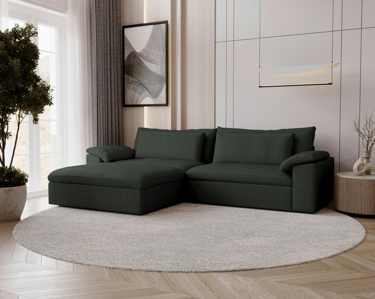 ECKSOFA  Chenille Waldgrün  - Waldgrün/Schwarz, Modern, Kunststoff/Textil (198/306cm) - Carryhome
