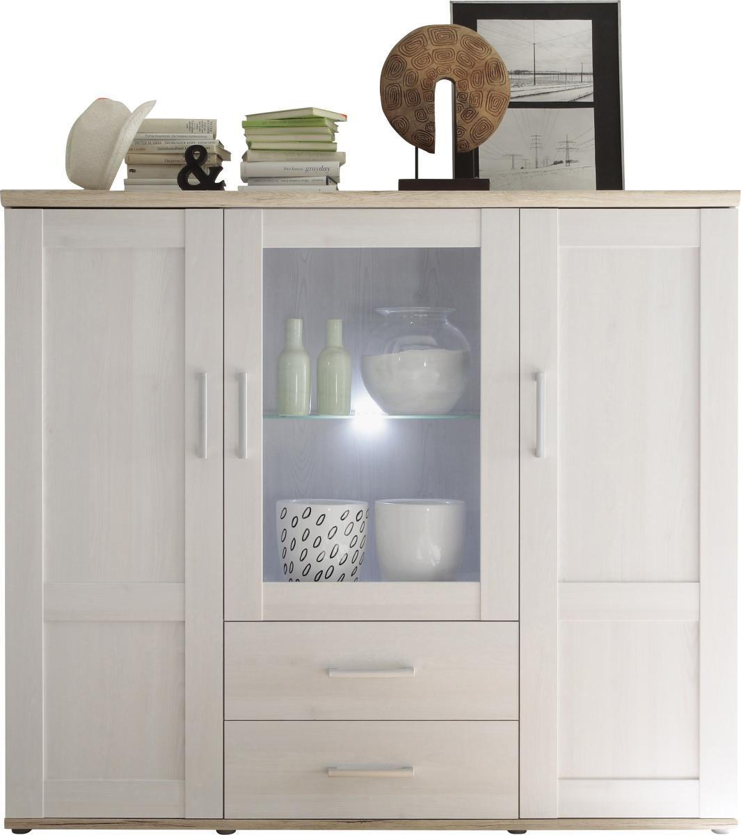 KOMODA VISOKA   156/137/46 cm   bijela, boje ariša  - boje ariša/bijela, Konvencionalno, staklo/drvni materijal (156/137/46cm) - Xora