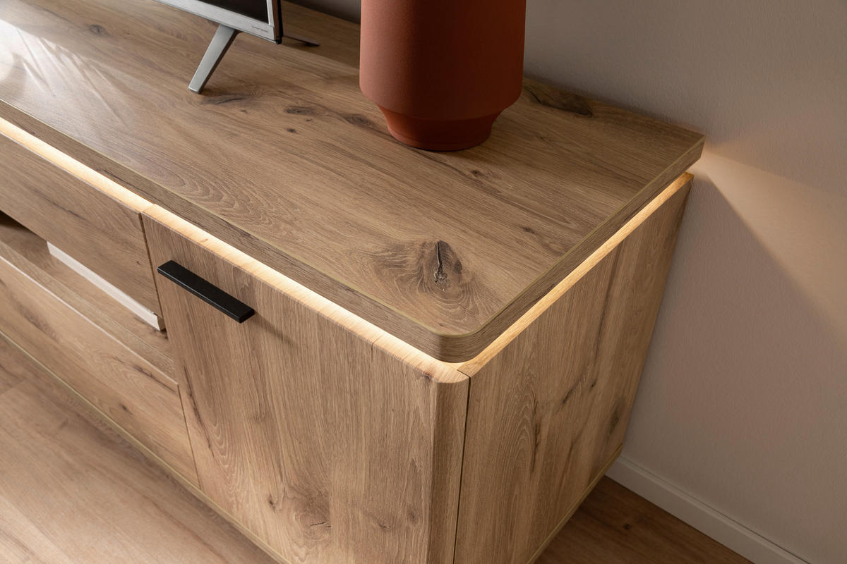 LOWBOARD  in 210/65/50 cm  - Eichefarben/Anthrazit, KONVENTIONELL, Holzwerkstoff/Metall (210/65/50cm) - Cantus