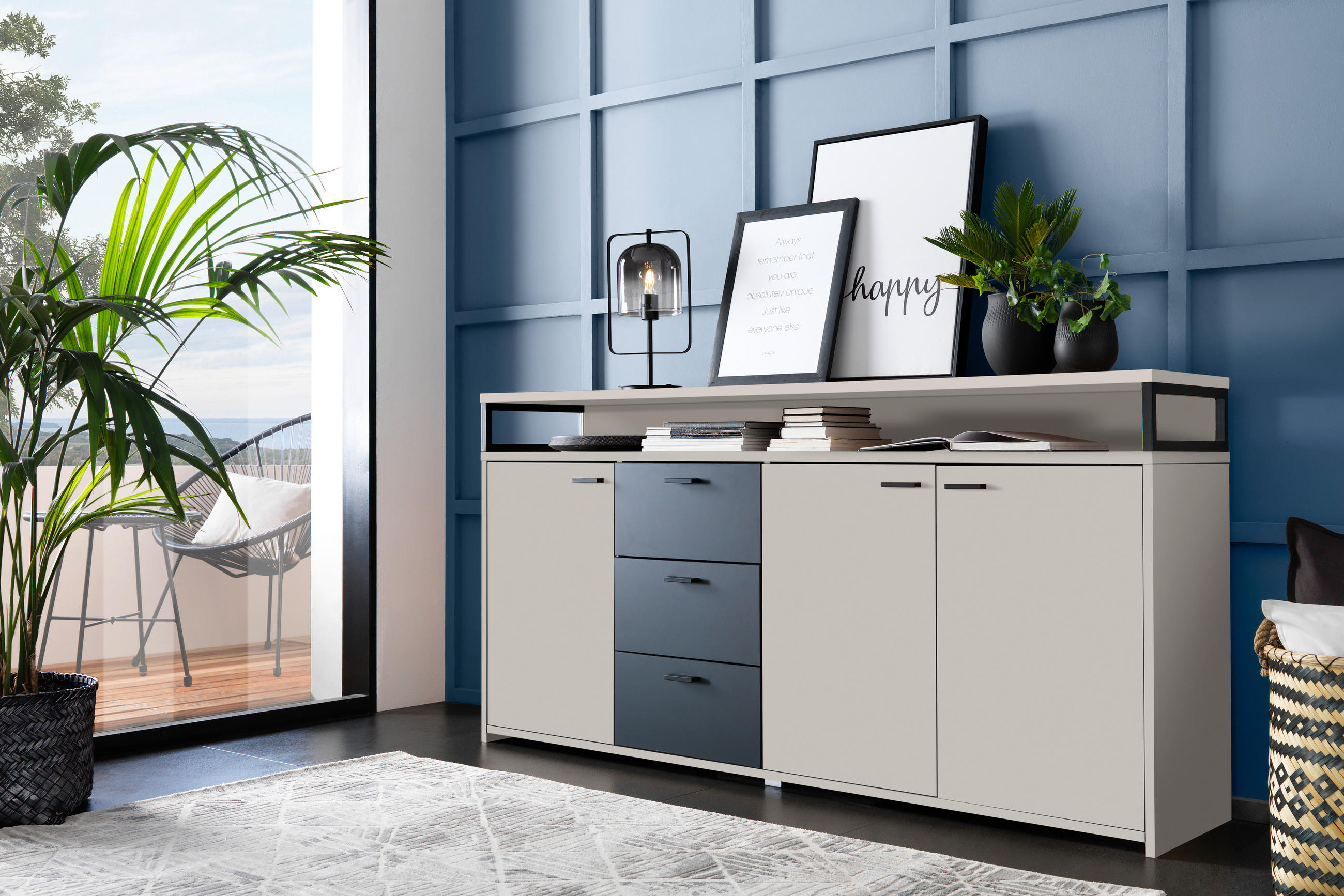 SIDEBOARD  in 177,3/87,8/38 cm  - Kaschmir/Schwarz, KONVENTIONELL, Holzwerkstoff/Kunststoff (177,3/87,8/38cm) - Xora