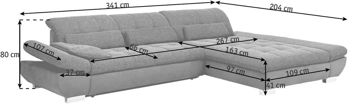 ECKSOFA in Mikrofaser Türkis  - Türkis/Schwarz, Design, Textil/Metall (341/204cm) - Xora