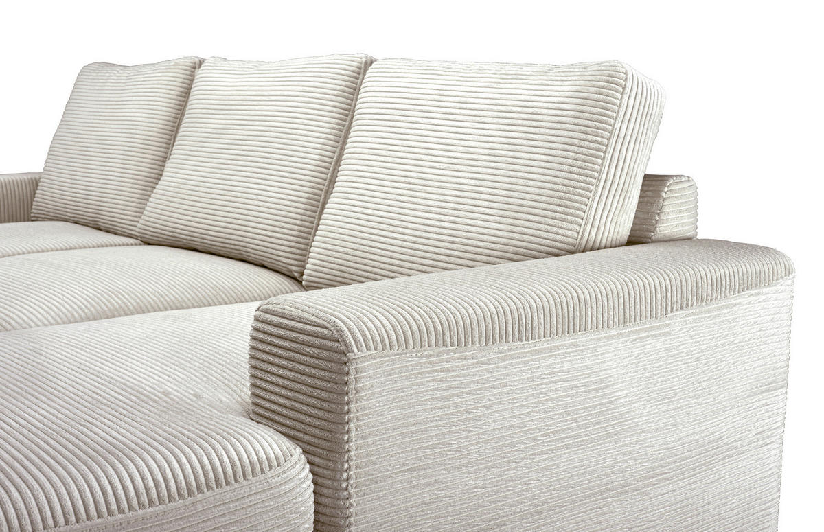 ECKSOFA Naturfarben Cord Rückenkissen, Bettkasten, Schlaffunktion, Rücken echt, Liegefläche im Originalstoff  - Schwarz/Naturfarben, KONVENTIONELL, Textil/Metall (240/150cm) - Carryhome