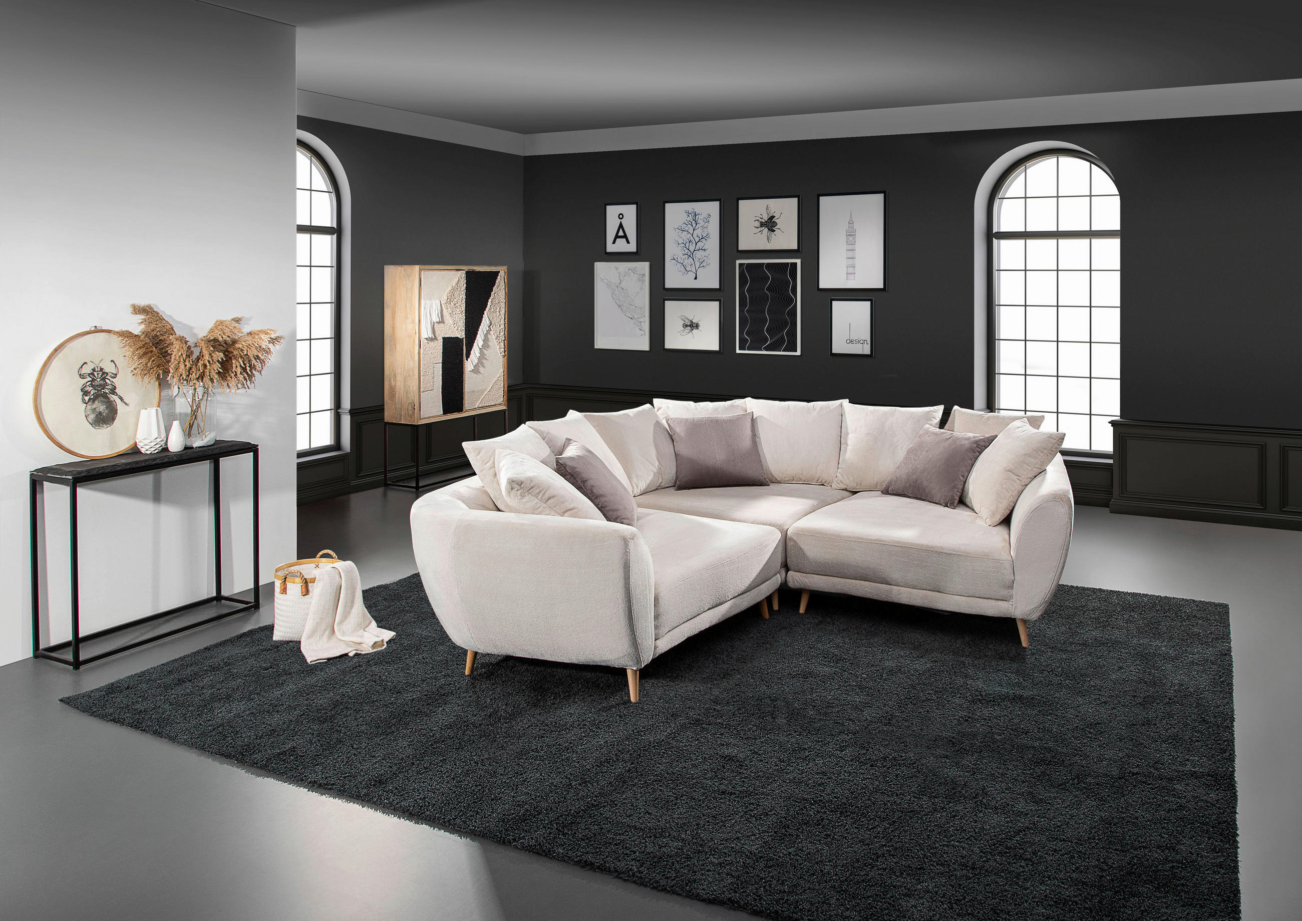 ECKSOFA Hellblau Flachgewebe  - Schlammfarben/Naturfarben, KONVENTIONELL, Holz/Textil (310/310cm) - Livetastic